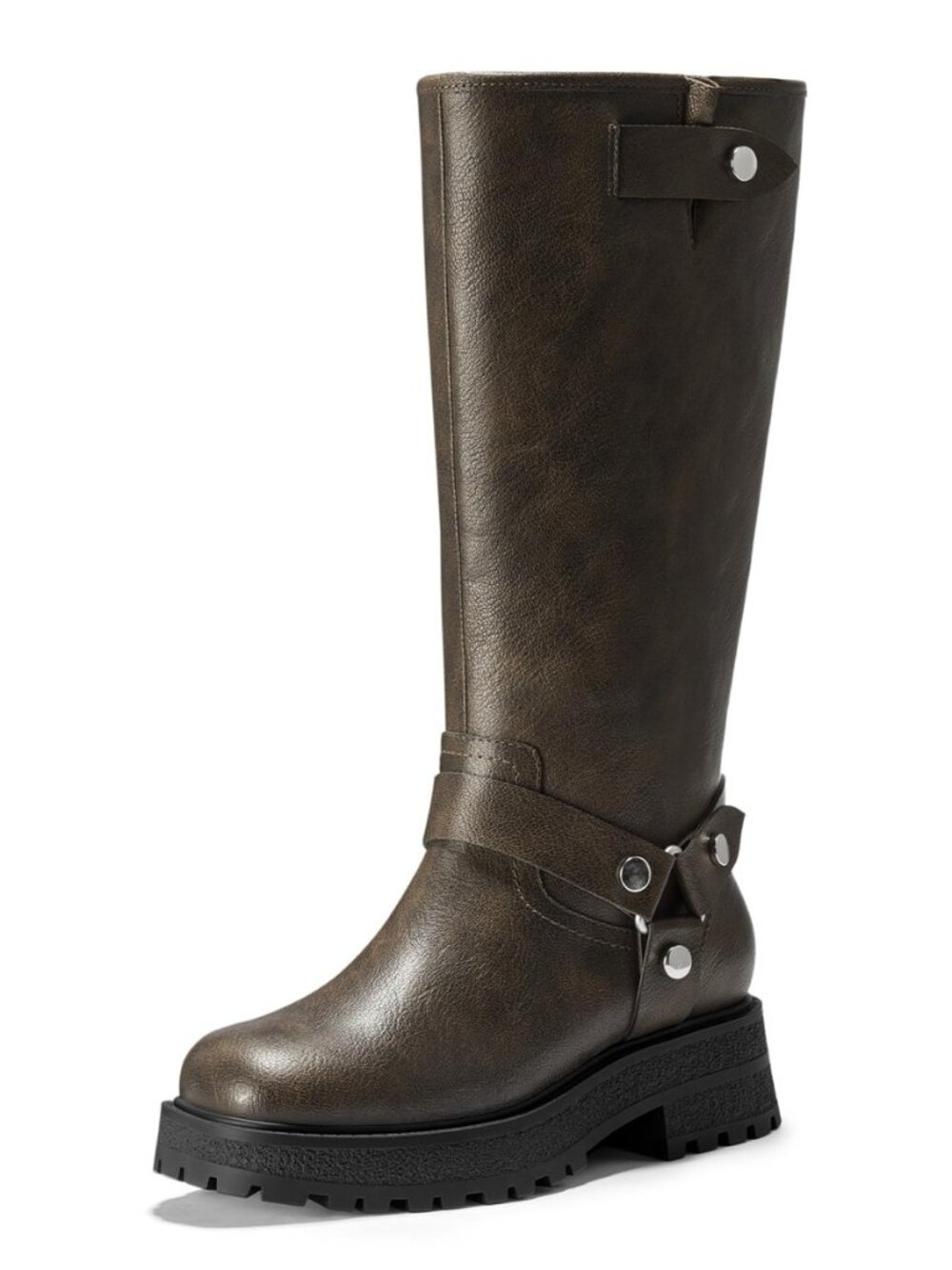 Knee High Boots Women Wide Calf Fall Moto Block Heel